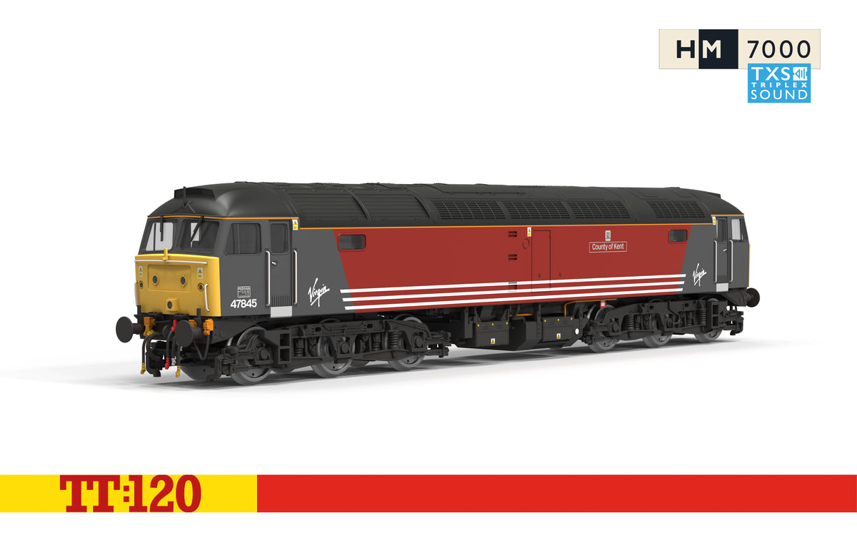 Hornby TT3098TXS Virgin Trains Red - Class 47 - 47845 County of Kent - DCC Sound Fitted TT120 Gauge *PRE ORDER £206.99*