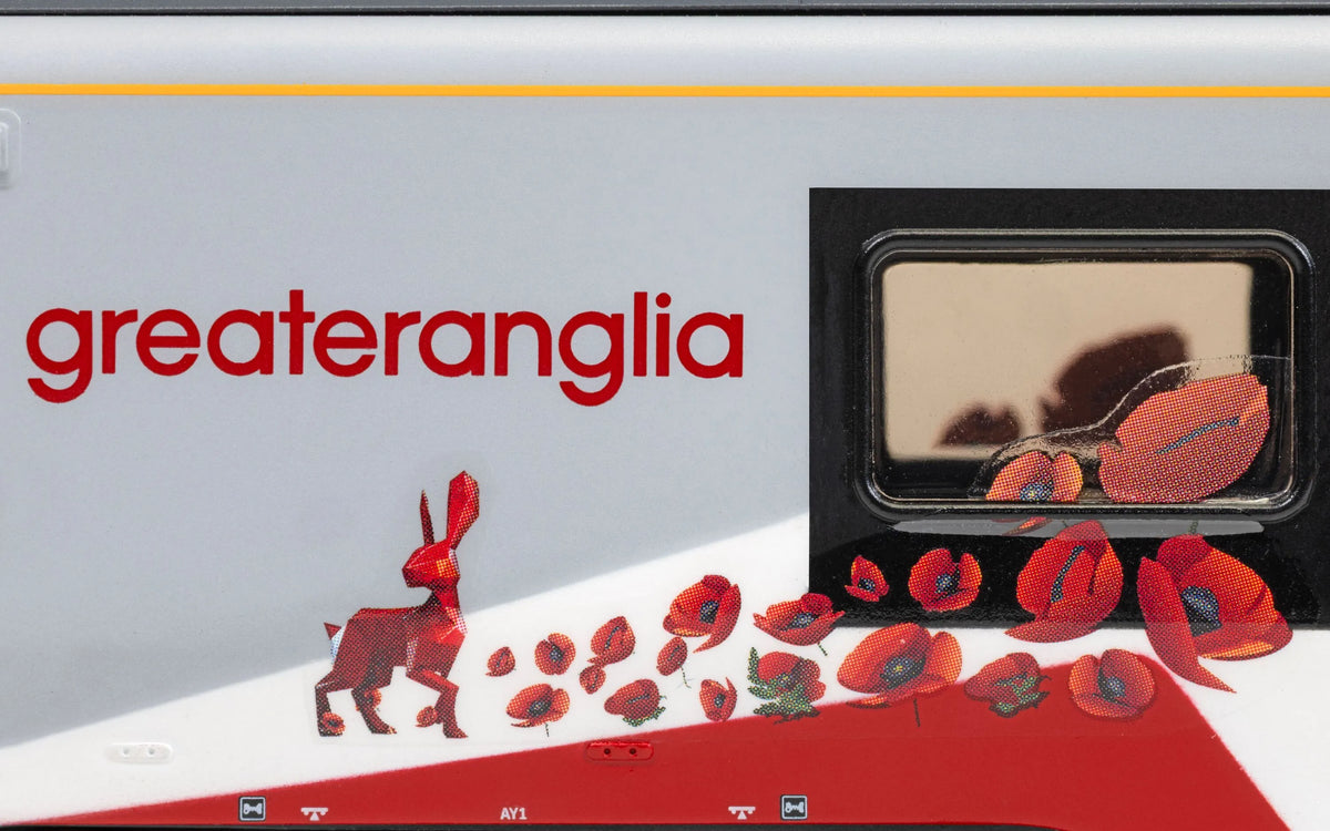Hornby R30468 Flirt Greater Anglia Class 755 755414 Lest We Forget 4 Car Train Pack, OO Gauge *PRE ORDER £404.99*