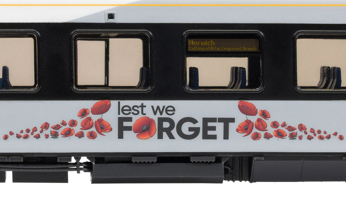 Hornby R30468 Flirt Greater Anglia Class 755 755414 Lest We Forget 4 Car Train Pack, OO Gauge *PRE ORDER £404.99*