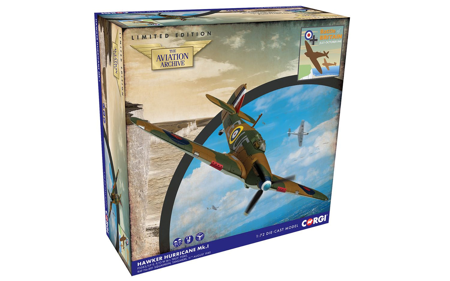 Corgi AA27609 Hawker Hurricane Mk.I - P/O 'Billy' Fiske - Battle of Britain 85, 1:72 Scale