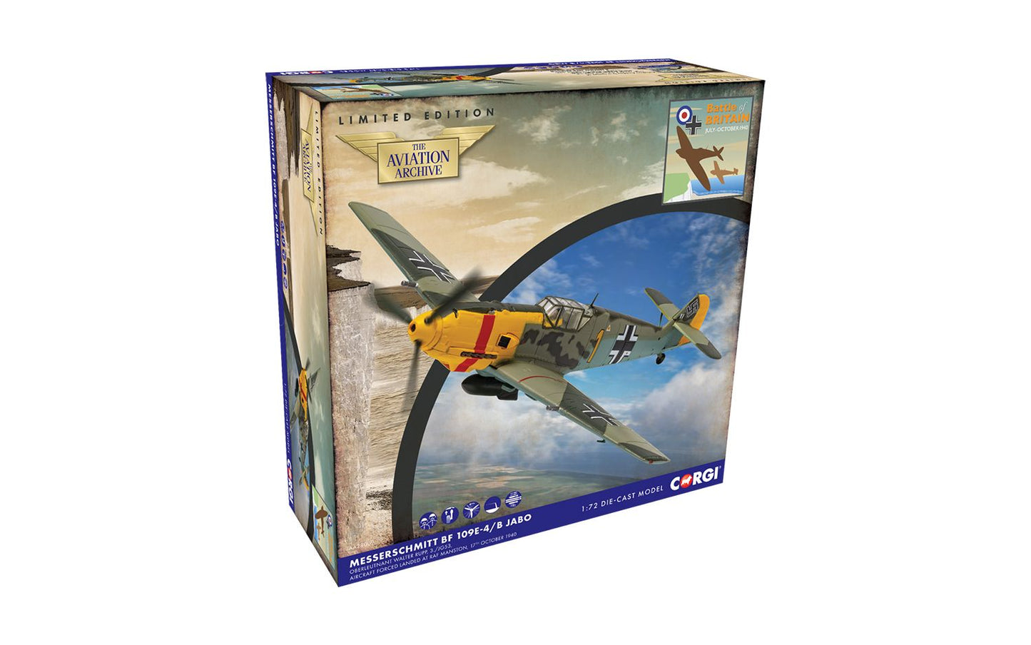 Corgi AA28009 Messerschmitt Me109E-4/B - Walter Rupp - Battle of Britain 85 1:72 Scale