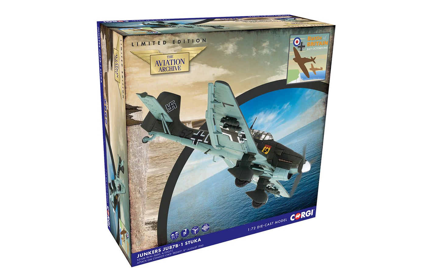 Corgi AA32520 Junkers Ju87B-1 Stuka - Uffz Pittroff and Uffz Scubert - Battle of Britain 85 1:72 Scale
