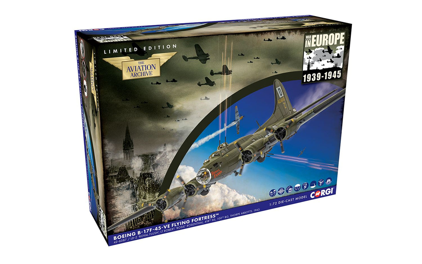 Corgi AA33322 B-17F Flying Fortress - 'Royal Flush' - Lt Robert "Rosie" Rosenthal, 100th BG, 8th Air Force, 1:72 Scale