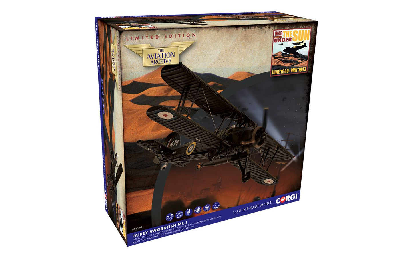 Corgi AA36312 Fairey Swordfish Mk.I P4154/L4M, Lt(A) H. Swayne RN (Pilot) 1:72 Scale *PRE ORDER £71.99*