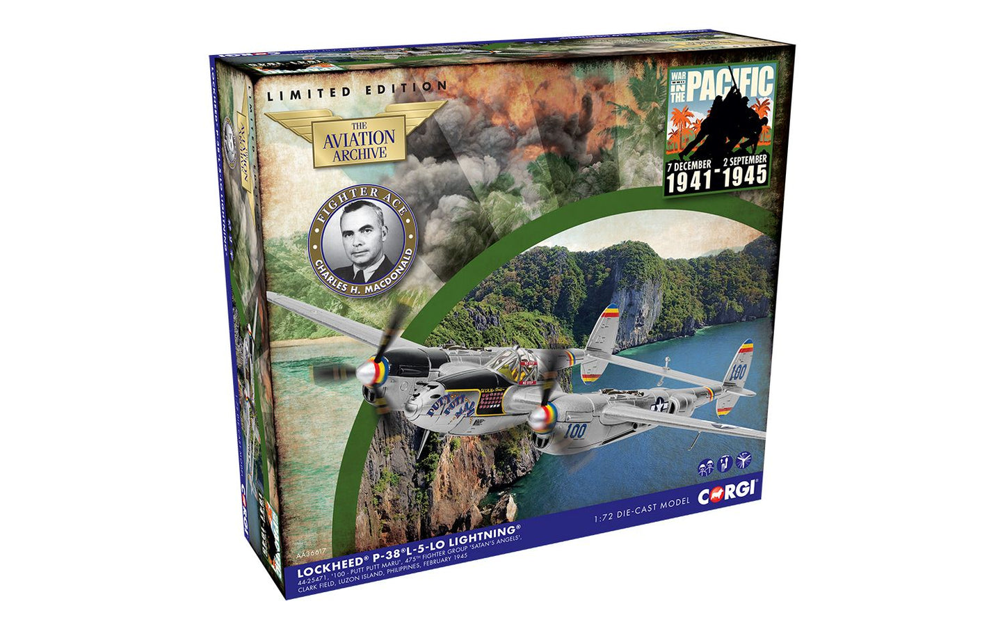 Corgi AA36617 Lockheed P-38L Lightning 'Putt Putt' - 475th USAF - Col. Charles McDonald 1:72 Scale *LAST ONE**