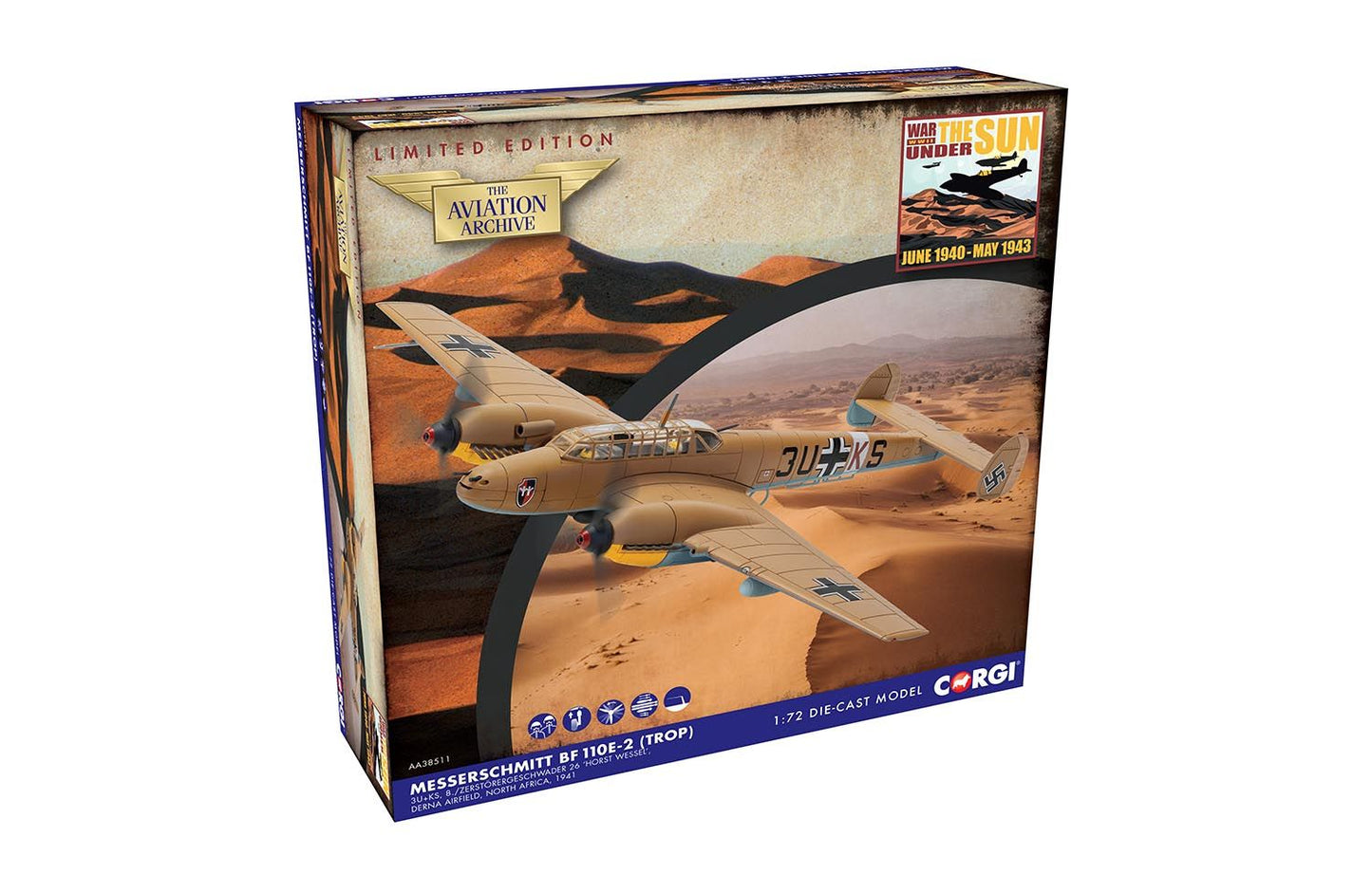Corgi AA38511 Messerschmitt Bf 110E-2 Trop 3U+KS 8./ZG 26 Derna North Africa 1942 - 1:72 *LAST FEW*