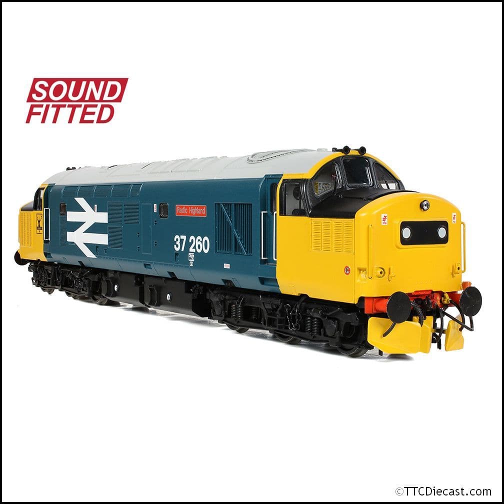 Bachmann 35-309SF Class 37/0 Centre H/Code 37260 'Radio Highland' BR Blue (LL), OO Gauge