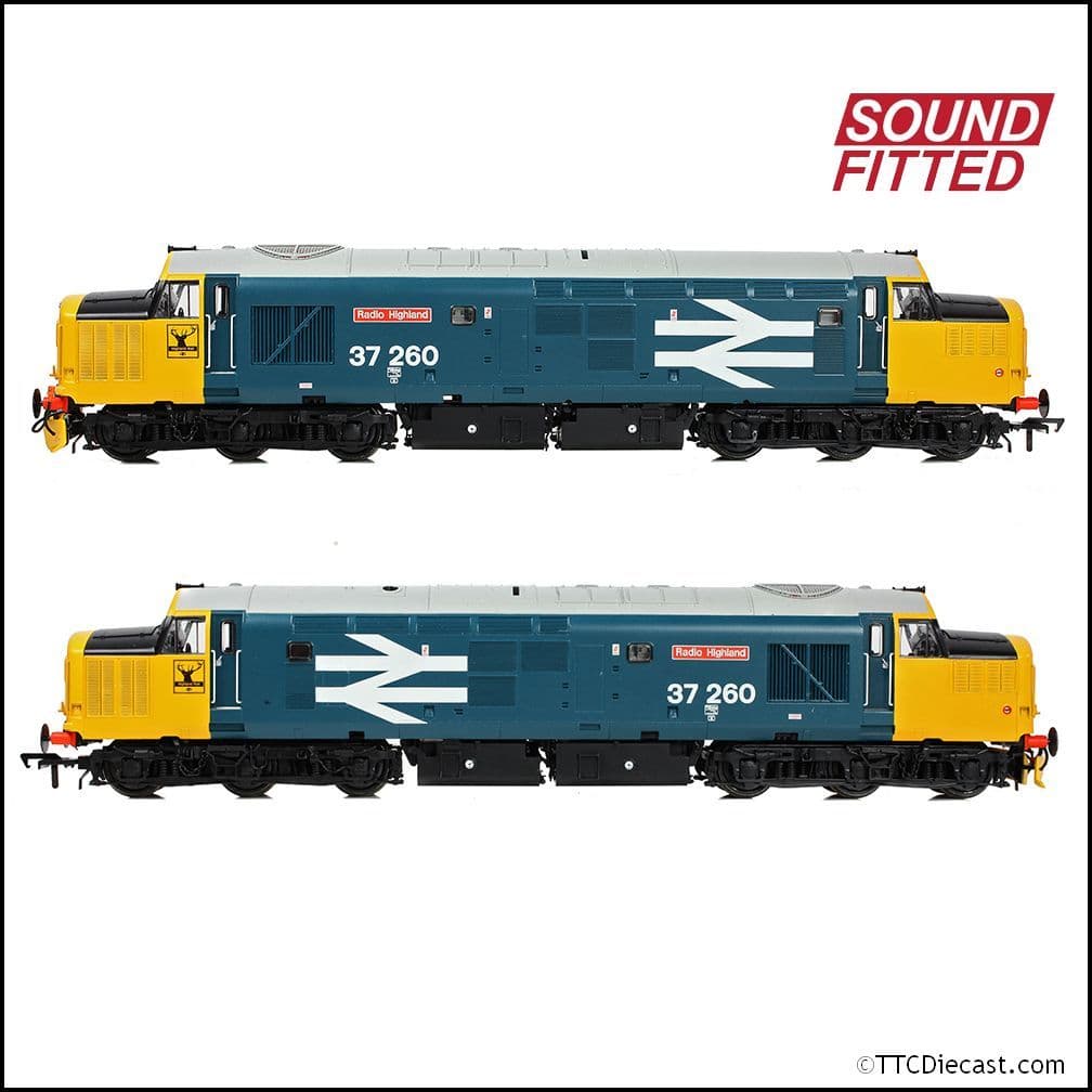 Bachmann 35-309SF Class 37/0 Centre H/Code 37260 'Radio Highland' BR Blue (LL), OO Gauge