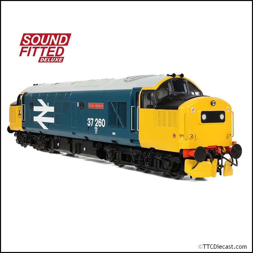 Bachmann 35-309SFX Class 37/0 Centre H/Code 37260 'Radio Highland' BR Blue (LL), OO Gauge