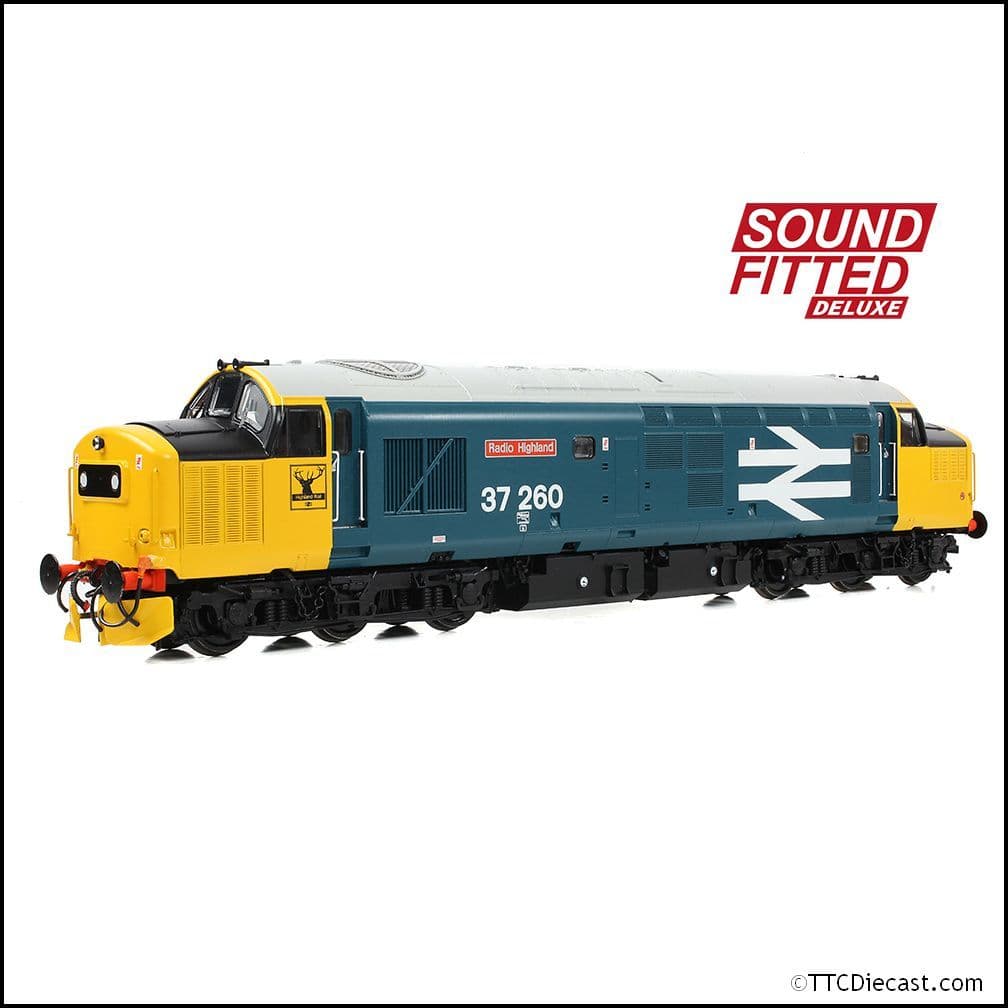 Bachmann 35-309SFX Class 37/0 Centre H/Code 37260 'Radio Highland' BR Blue (LL), OO Gauge