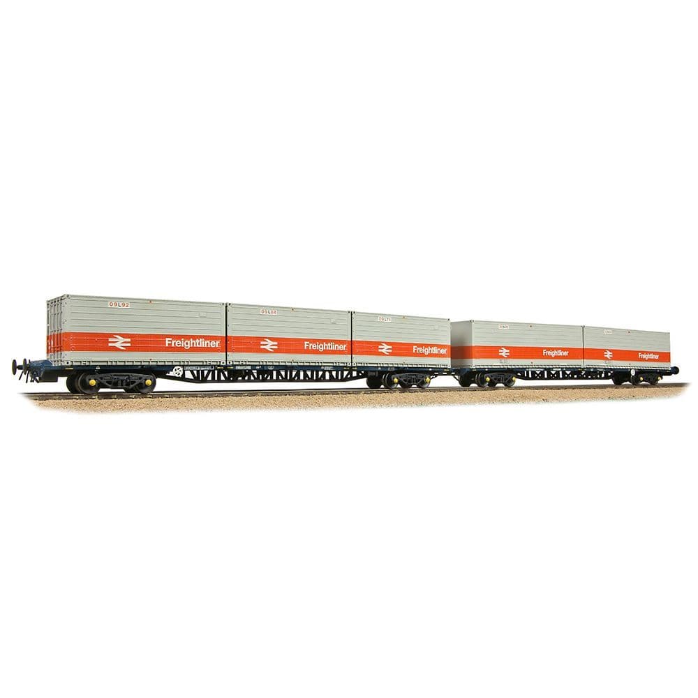 Bachmann 38-625A BR FGA Outer Flats 2-Pack BR Blue, 5 x Type L/N Freightliner Conts., OO Gauge