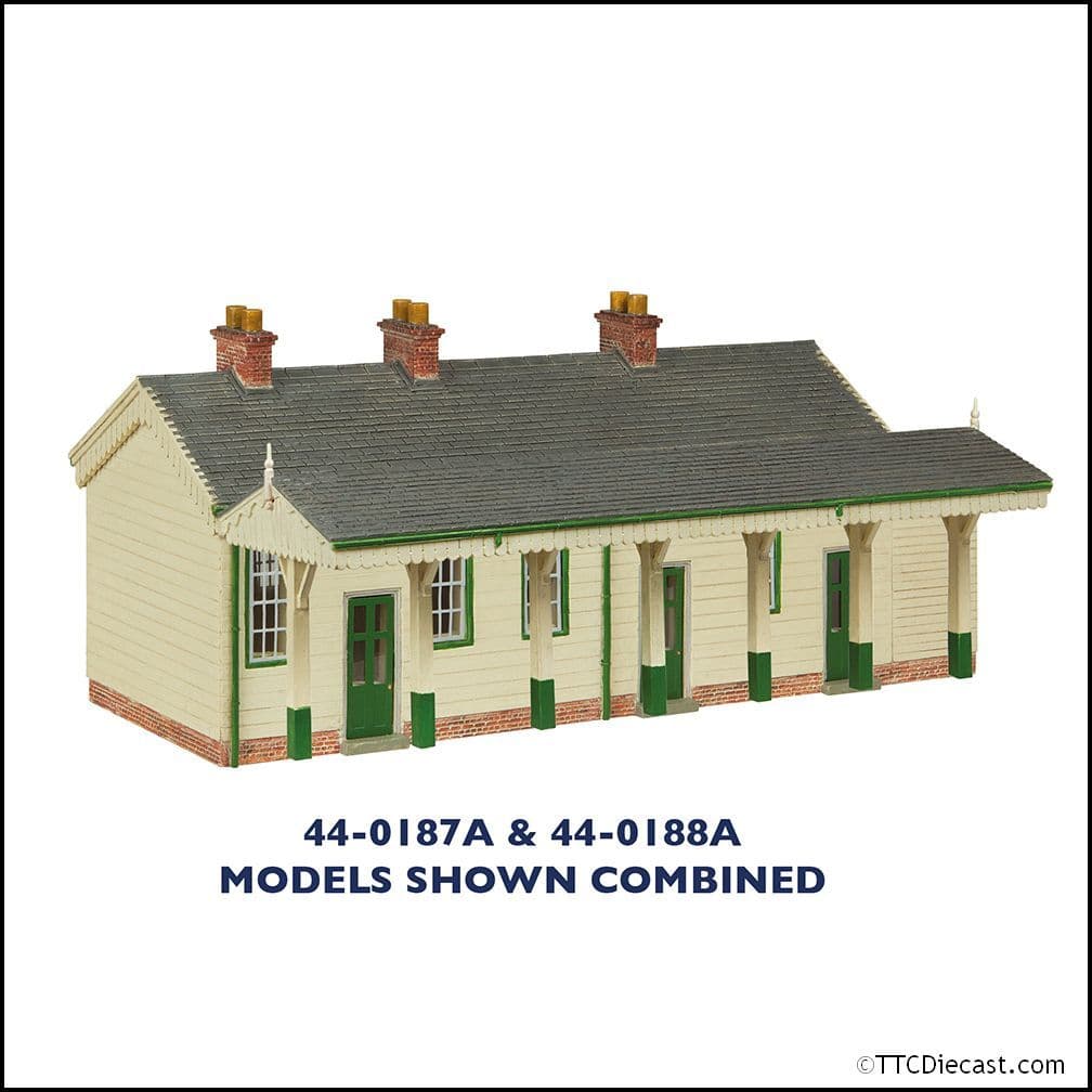 Scenecraft 44-0187A S&DJR Wooden Station Building Green and Cream, OO Gauge