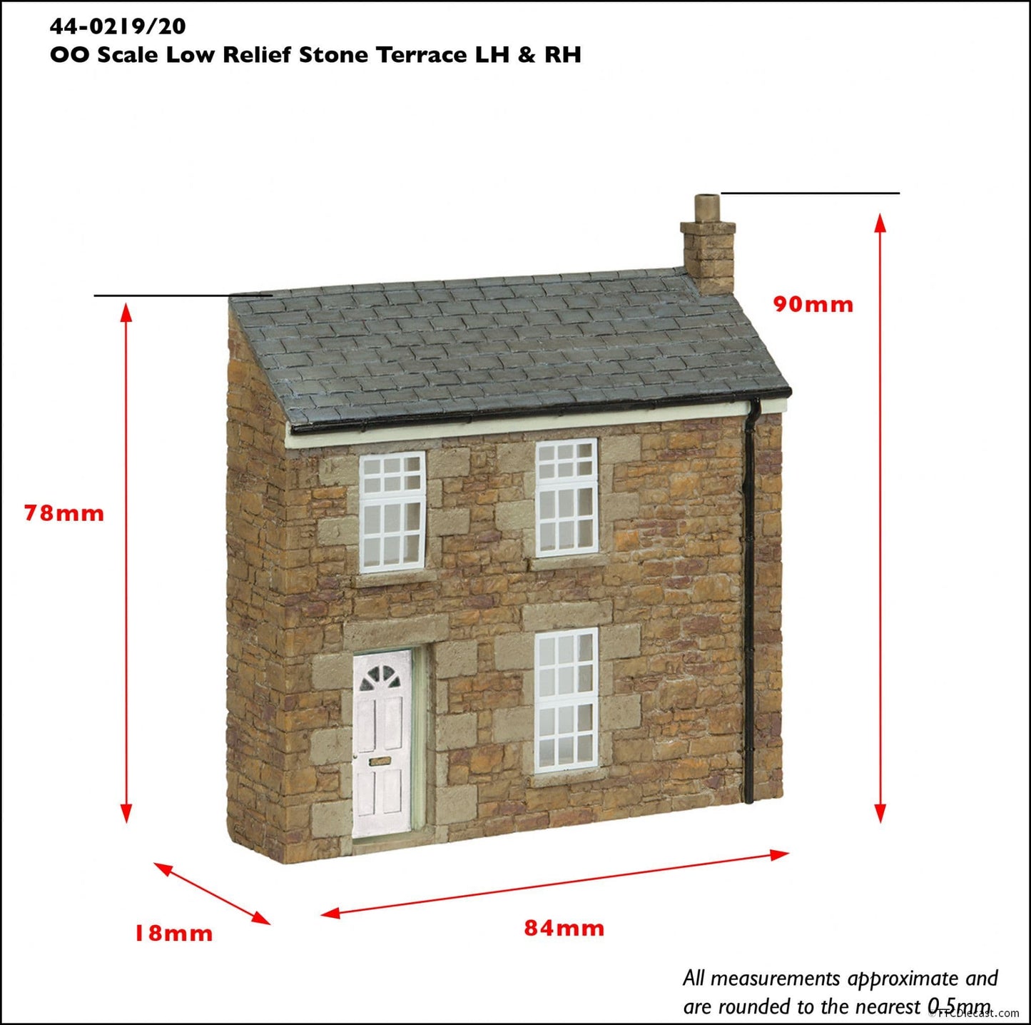 Scenecraft 44-0219B Low Relief Stone Terrace Left Hand Door Brown, OO Gauge