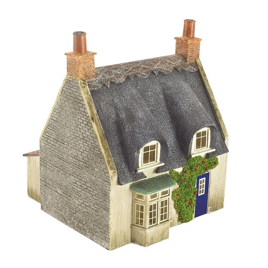 Scenecraft 44-122G Thatched Cottage - Grey Stone & Blue Door OO Gauge