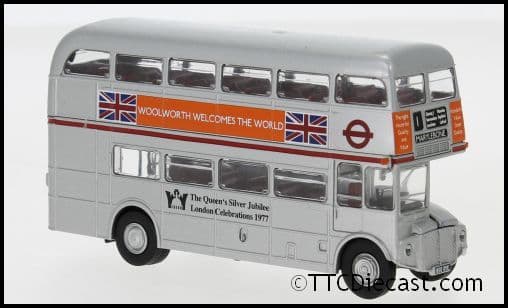 Brekina 61105 AEC Routemaster silver Jubilee, 1977 Woolworths (Route 1 Marylebone) SRM25, 1/87 Scale