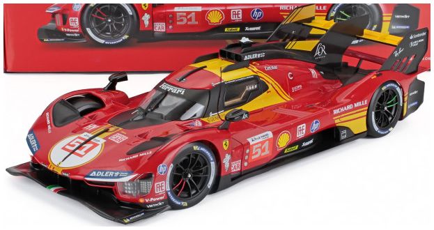 Burago 16305-51 Ferrari 499P 3.0L Turbo V6 AF Corse #51 3rd 24h Le Mans 2024 Pier Guidi/Calado/A. 1:18 Scale *PRE ORDER £92.64*