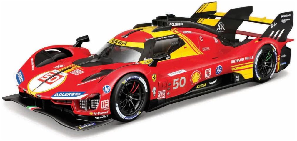 Burago 16312 Ferrari 499P 24h Le Mans Hypercar 2024 Champion #50 Acrylic Case and Stand, 1:18 Scale