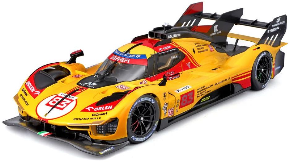 Burago 16313 Ferrari 499P 24h Le Mans Hypercar 2024 #83 Acrylic Case and Stand, 1:18 Scale