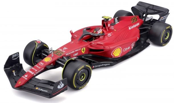 Burago 16811S Ferrari F1-75 #55 2022 Carlos Sainz Scuderia Ferrari -Yellow Wall Medium Tyres, 1:18 Scale
