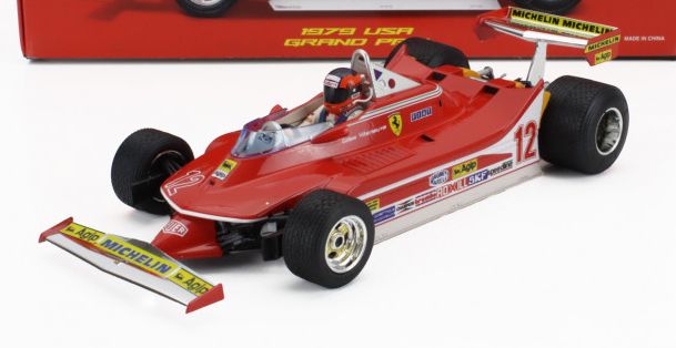 Burago 16814-180013 Ferrari F1 312T4 #12 Winner GTP(18-01546) USA East w/Figure and Wets 1979 G.Villeneuve 1:18 Scale *PRE ORDER £79.89*
