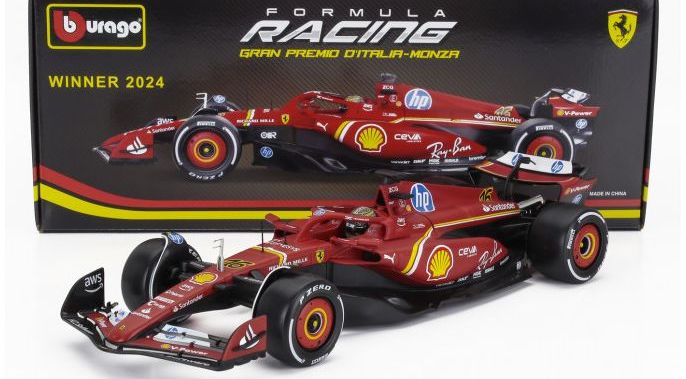 Burago 16815-L-MONZA Ferrari F1 SF-24 #16 Winner Italy Monza GP (18-01926) 2024 Charles Leclerc, 1:18 Scale