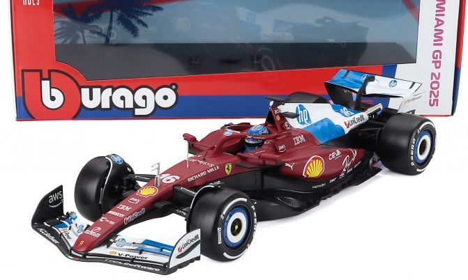 Burago 16816-16-MIAMI Ferrari F1 SF-25 Team Scuderia Ferrari #16 Miami GP 2025 Charles Leclerc, 1:18 Scale