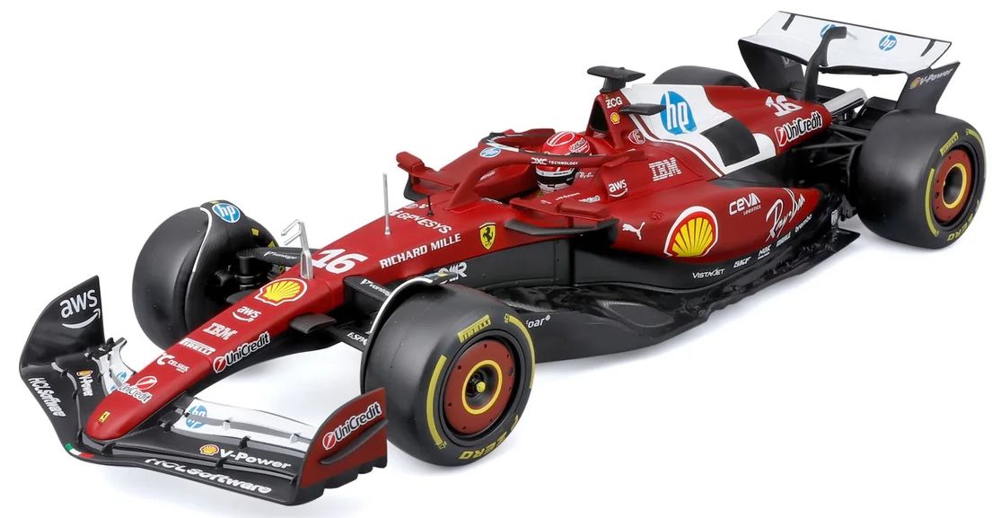 Burago 16816L Ferrari F1 SF-25 Team Scuderia Ferrari #16 Charles Leclerc - With Helmet, 1:18 Scale