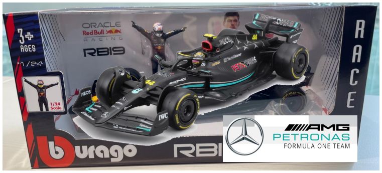 Burago 28037 Mercedes F1 Team 2023 Hamilton w/Figure 1:24 Scale *PRE ORDER £31.49*