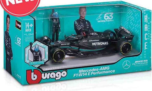 Burago 28037R Mercedes F1 Team 2023 Russell w/Figure, 1:24 Scale
