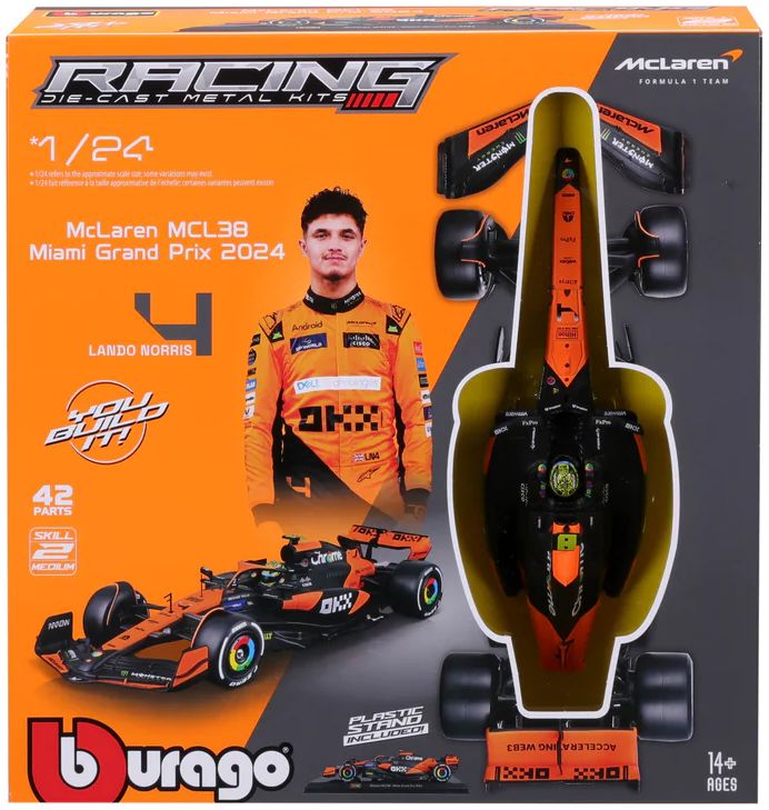 Burago 28504 McLaren F1 MCL38 F1 2024 Norris Kit, 1:24 Scale
