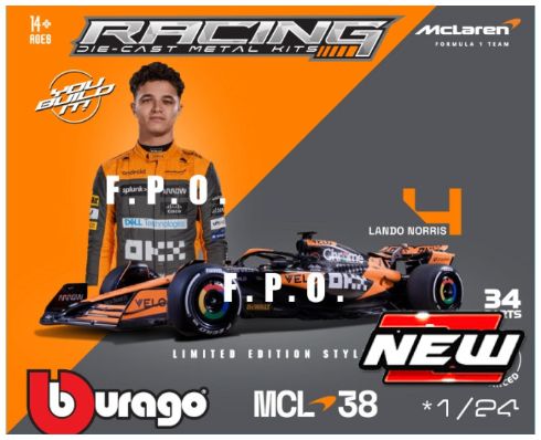 Burago 28505 McLaren F1 MCL38 F1 2024 Piastri Kit, 1:24 Scale
