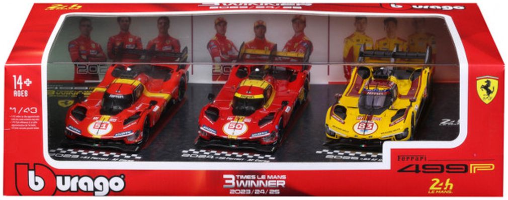 Burago 36324 Ferrari 499P Winner 24h Le Mans AF Corse Set #83 2025 / #50 2024 / #51 2023 1:43 Scale *PRE ORDER £45.04*