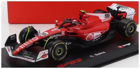 Burago 36835-S-VEGAS Ferrari F1 SF-23 #55 Las Vegas USA GP 2023 Carlos Sainz w/Driver and Showcase, 1:43 Scale