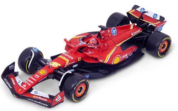 Burago 36843L Ferrari F1 SF-24 F1 2024 Leclerc w/Helmet Showcase, 1:43 Scale