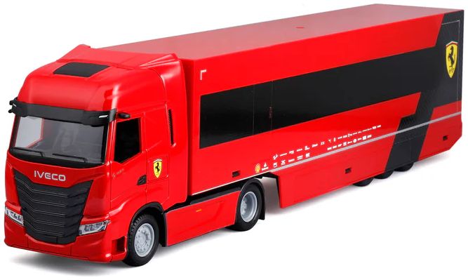 Burago 36867 Ferrari F1 Iveco S-Way 570 Racing Transporter w/1 Car, 1:43 Scale