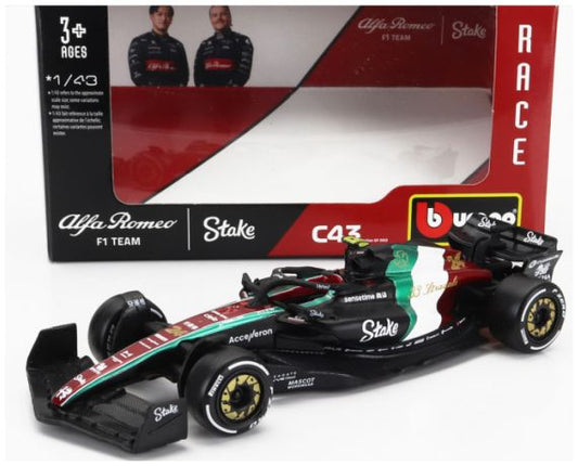 Burago 38085-24 Alfa Romeo F1 C43 Team Stake #24 Monza Italy GP 2023 Guanyu Zhou 1:43 Scale *PRE ORDER £13.99*