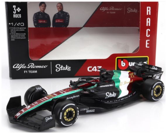 Burago 38085-77 Alfa Romeo F1 C43 Team Stake #77 Monza Italy GP 2023 Valtteri Bottas 1:43 Scale *PRE ORDER £13.99*