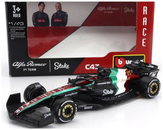 Burago 38085-77 Alfa Romeo F1 C43 Team Stake #77 Monza Italy GP 2023 Valtteri Bottas 1:43 Scale *PRE ORDER £13.99*