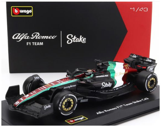 Burago 38086-77-VET Alfa Romeo F1 C43 Team Stake #77 Monza Italy GP 2023 V.Bottas w/Driver/Case 1:43 Scale *PRE ORDER £25.19*