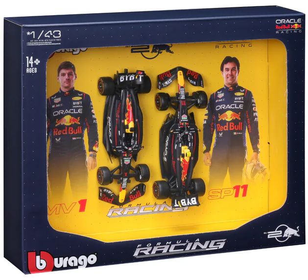 Burago 38099 Red Bull F1 RB20 #1 Verstappen and #11 Sergio Perez 2024 2 Car Set, 1:43 Scale