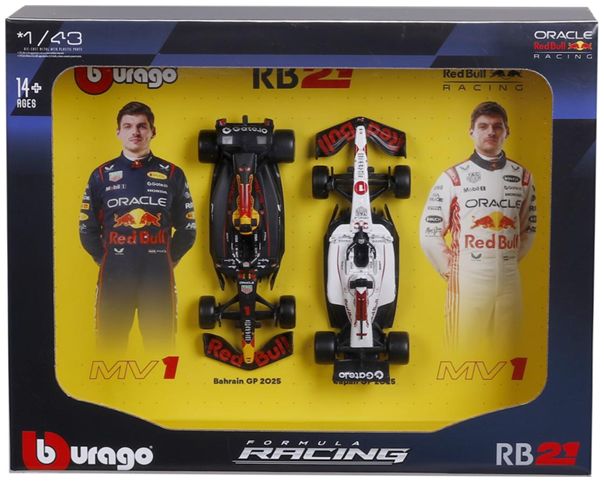 Burago 38099R Red Bull F1 RB21 2025 Verstappen Driver Two Pack, 1:43 Scale