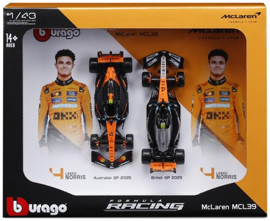 Burago 38109N McLaren F1 MCL39 2025 Norris Driver Two Pack 1:24 Scale *PRE ORDER £18.99*