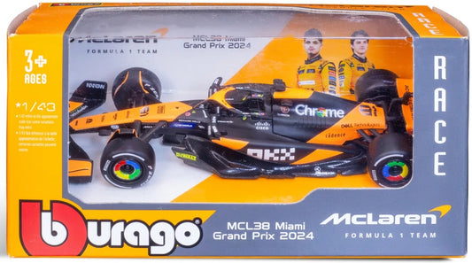 Burago 38177P McLaren F1 MCL38 F1 2024 Piastri Card Box, 1:43 Scale