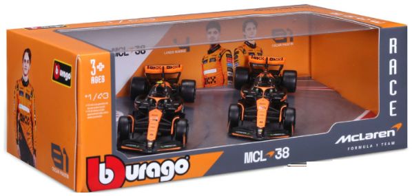 Burago 38202 McLaren F1 MCL 38 #4 Lando Norris + #81 Oscar Piastri 2024 2 Car Set 1:43 Scale *PRE ORDER £21.84*