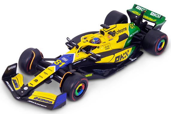 Burago 38215PS McLaren F1 MCL38 F1 2024 Piastri Senna Livery w/Helmet - Cased, 1:43 Scale