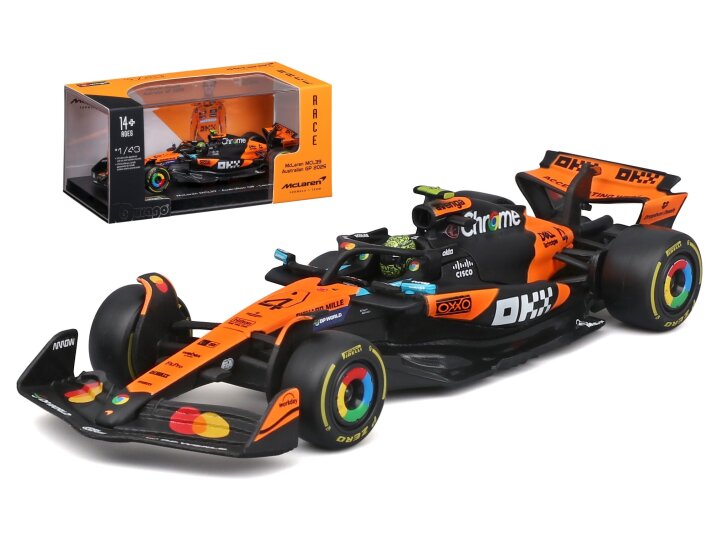 Burago 38249N McLaren F1 MCL39 #4 Lando Norris 2025 w/Helmet, 1:43 Scale