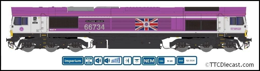 Dapol 2D-066-006S Class 66 734 'Platinum Jubilee' GBRf Pink (DCC-Sound) *PRE ORDER £247.86*
