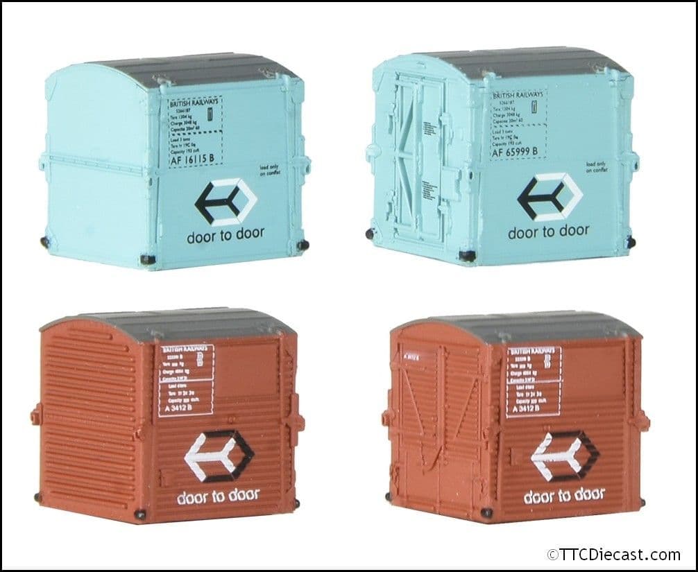 Farish 379-392 Type A Containers BR Bauxite (x2) & Type AF BR Light Blue (x2), N Gauge