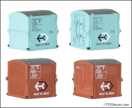 Farish 379-392 Type A Containers BR Bauxite (x2) & Type AF BR Light Blue (x2), N Gauge