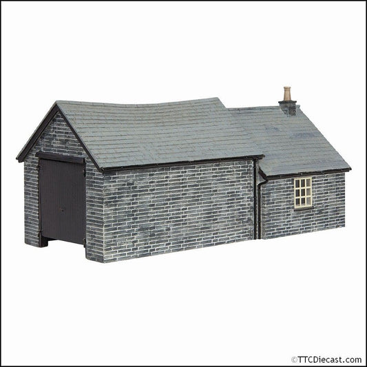 Scenecraft 44-1007B Narrow Gauge Stone Shed and Store Black - OO9 Gauge